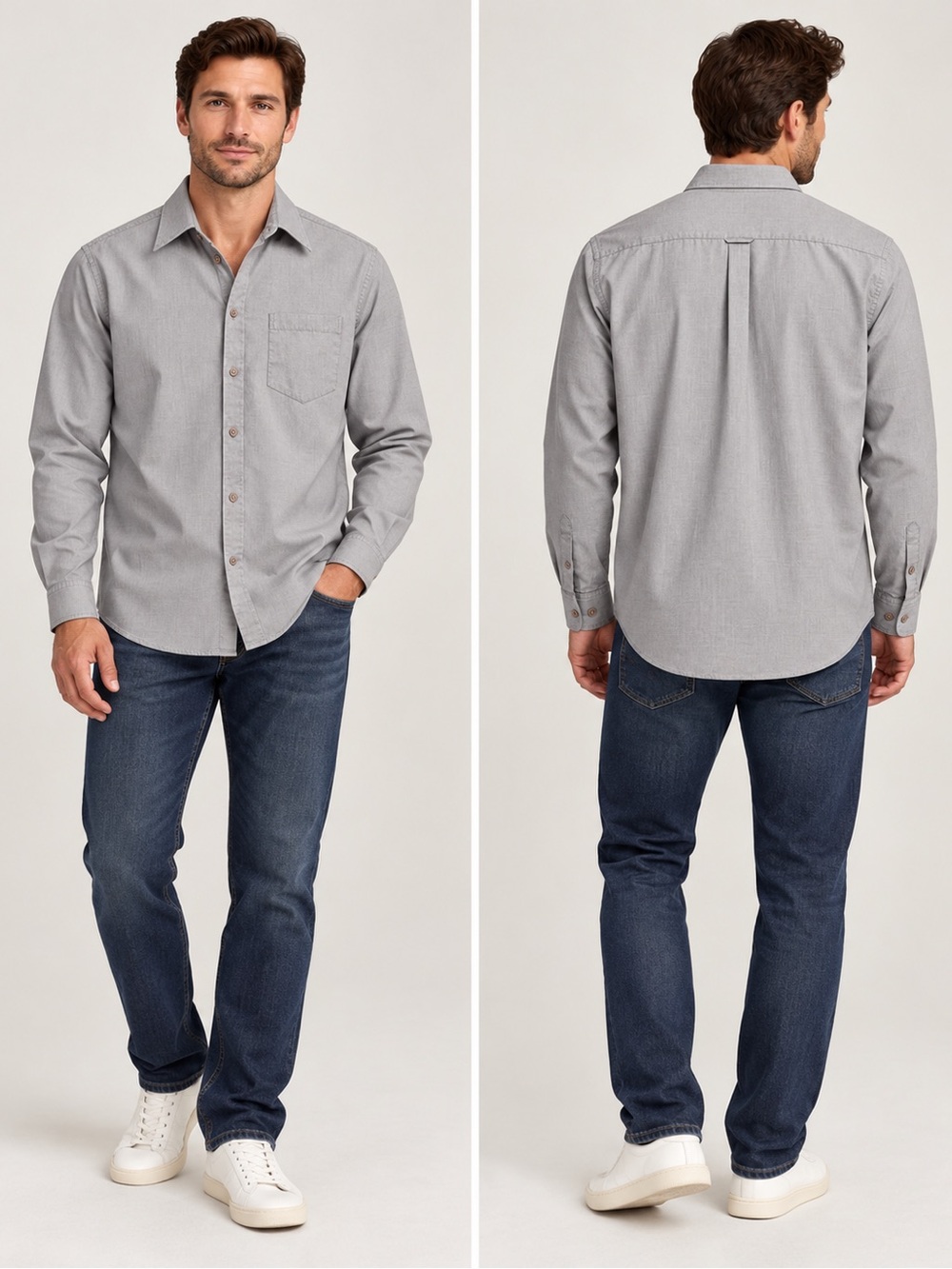 Salvatore Pellegrino Men’s Gray Long Sleeve Button-Up Shirt Size L